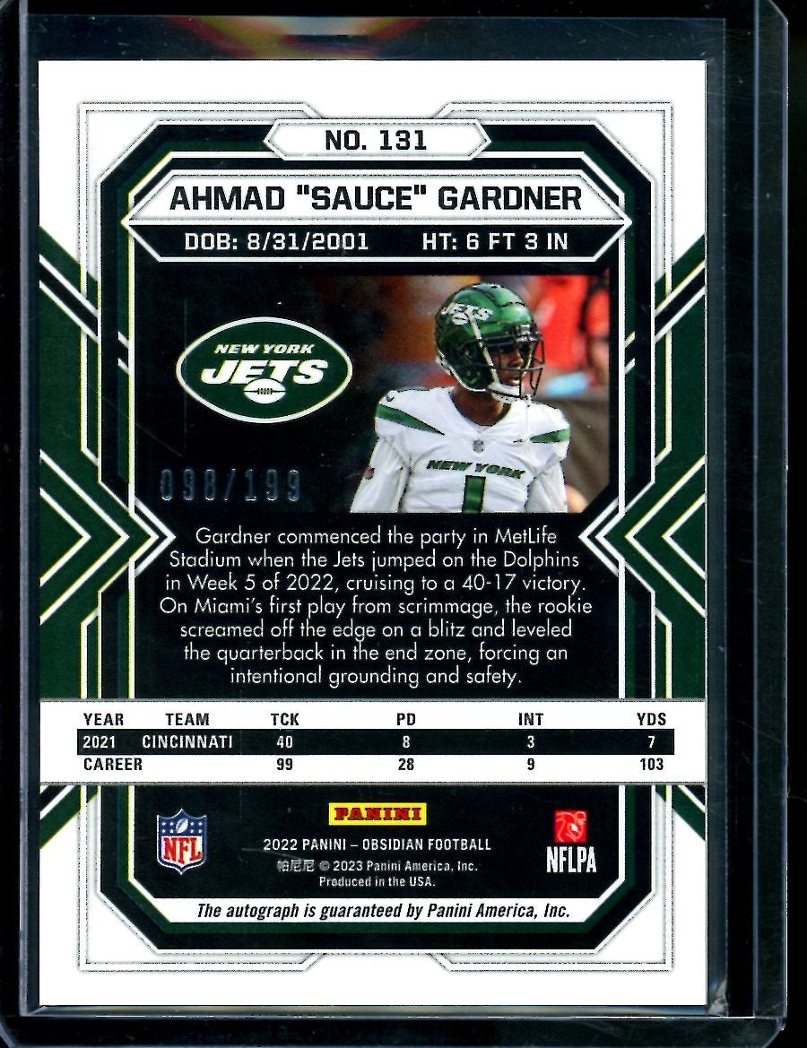2022 Panini Obsidian Sauce Gardner Rookie Auto /199 Jets - Trading Card Market