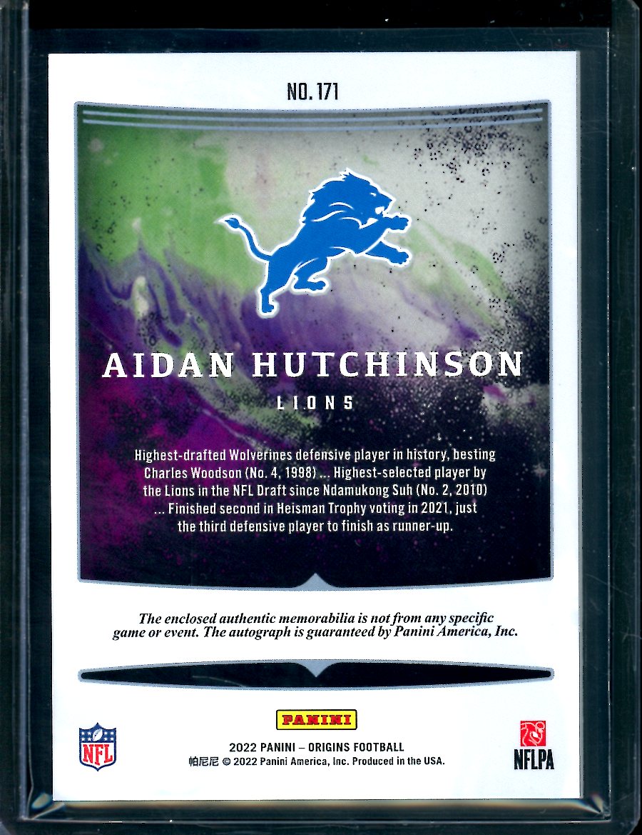 2022 Panini Origins Aidan Hutchinson Rookie RPA Lions
