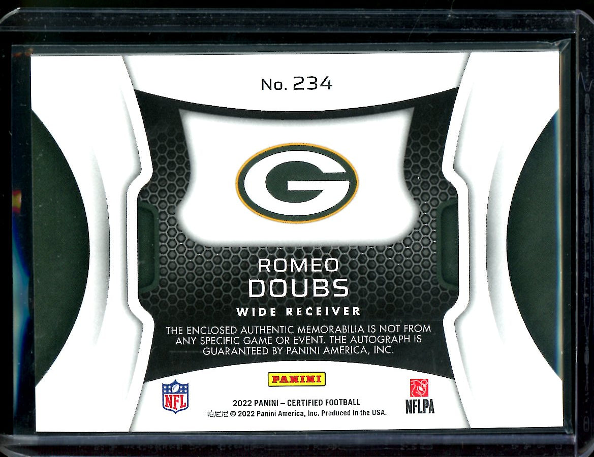 2022 Panini Certified Romeo Doubs Rookie Freshman Fabric RPA /50 Packers