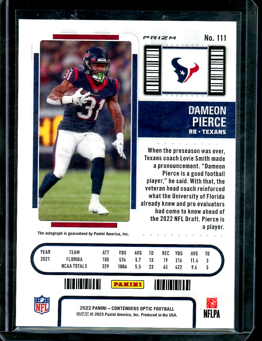 2022 Panini Contenders Optic Dameon Pierce Rookie Ticket Auto Silver Texans