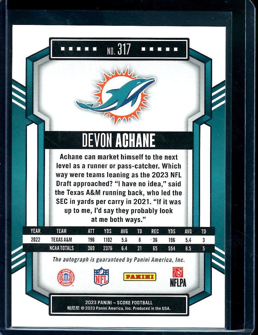 2023 Panini Score De'von Achane Rookie Auto Dolphins - Trading Card Market