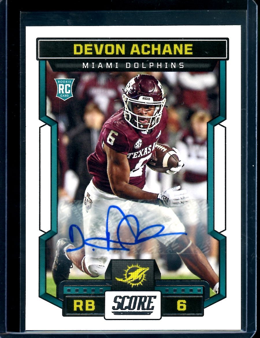 2023 Panini Score De'von Achane Rookie Auto Dolphins