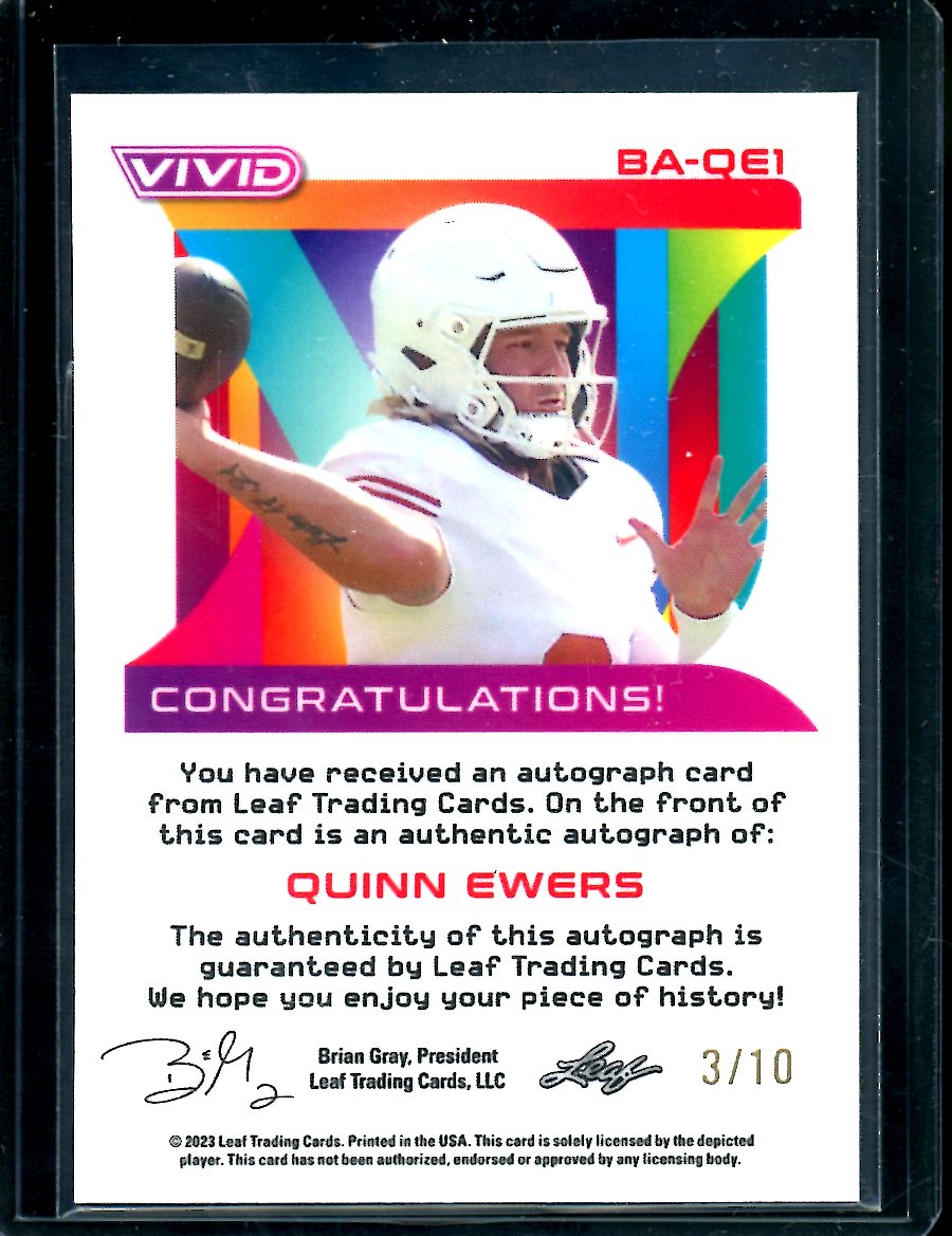2023 Leaf Vivid Quinn Ewers Gold Ice Auto /10 Texas