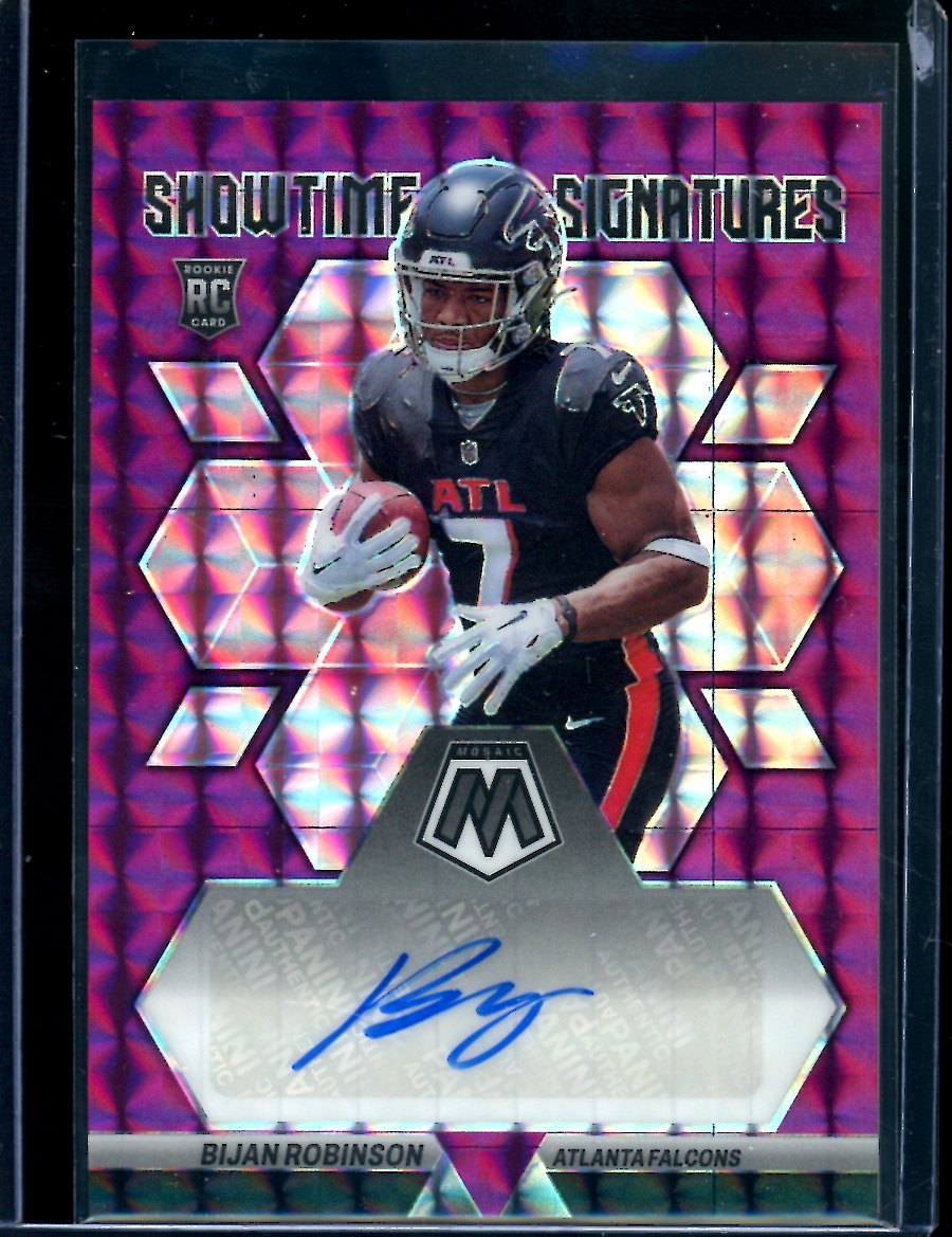 2023 Panini Mosaic Bijan Robinson Rookie Showtime Signatures Purple /30 Falcons