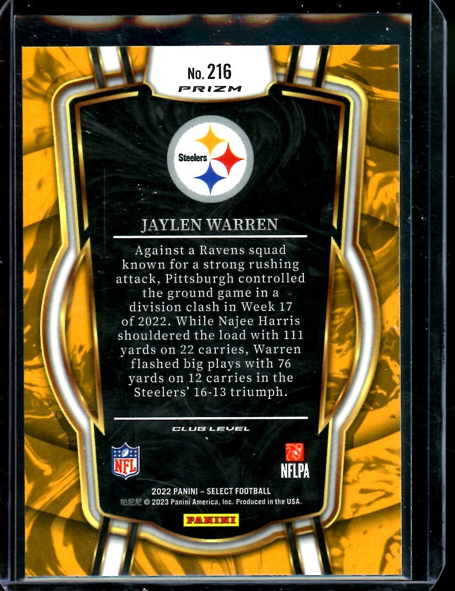 2022 Panini Select Jaylen Warren Rookie Club Level Cosmic Steelers - Trading Card Market