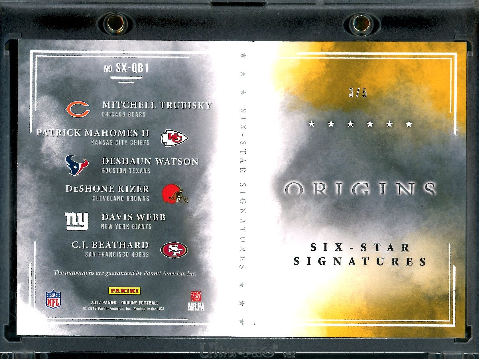 2017 Panini Origins Mitchell Trubisky/Patrick Mahomes/Deshaun Watson/DeShone Kizer/Davis Webb/C.J. Beathard Rookie Six - Star Signatures Booklet /5 - Trading Card Market