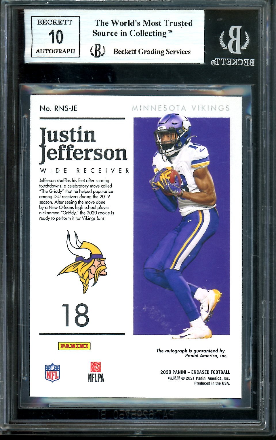 2020 Panini Encased Justin Jefferson Rookie Notable Signatures Auto /50 BGS 9 Vikings - Trading Card Market