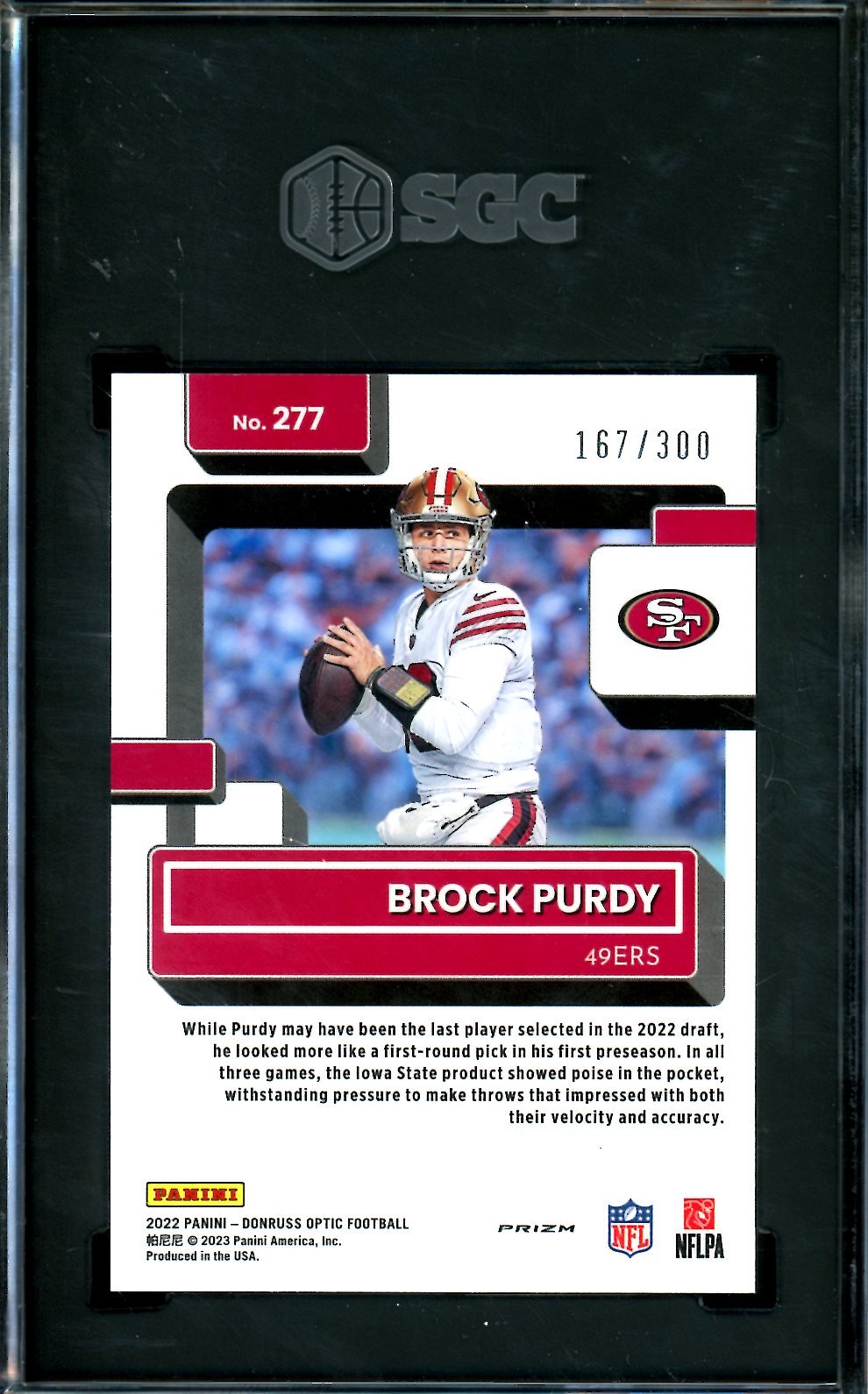 2022 Panini Optic Brock Purdy Rookie Wave /300 SGC 10 49ers