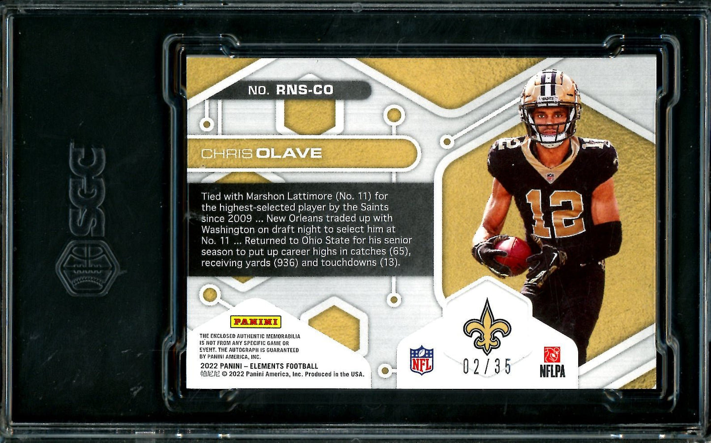 2022 Panini Elements Chris Olave Rookie Neon Signs RPA /35 SGC 9 Saints - Trading Card Market