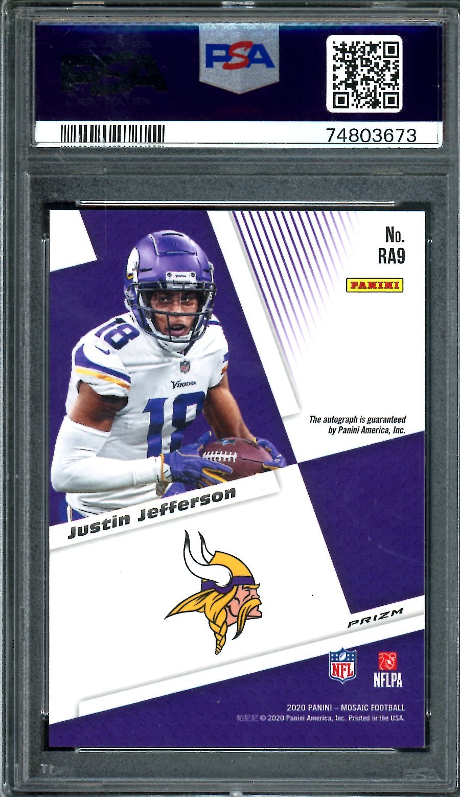 2020 Panini Mosaic Justin Jefferson Rookie Auto PSA 9 Vikings - Trading Card Market