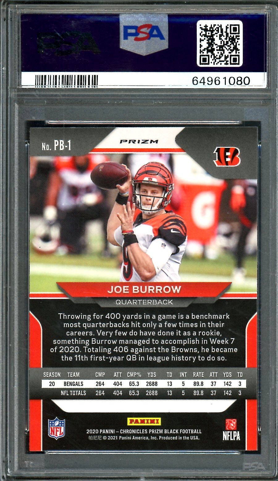2020 Panini Chronicles Prizm Black Joe Burrow Rookie Silver PSA 9 Bengals - Trading Card Market