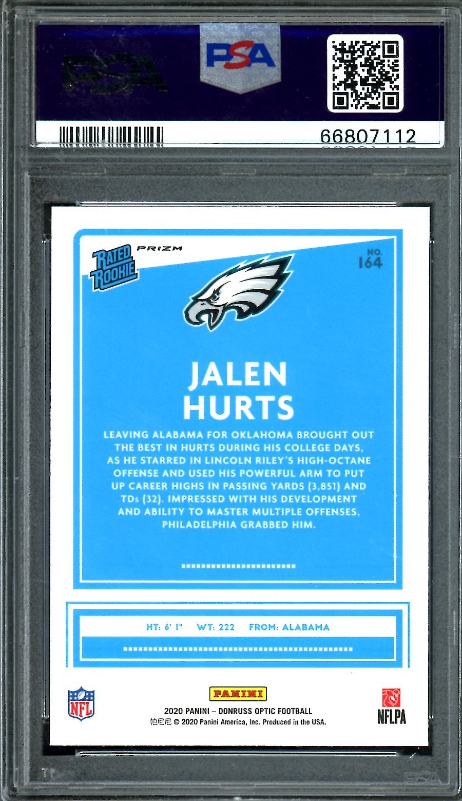 2020 Panini Optic Jalen Hurts Rookie Holo PSA 10 Eagles - Trading Card Market