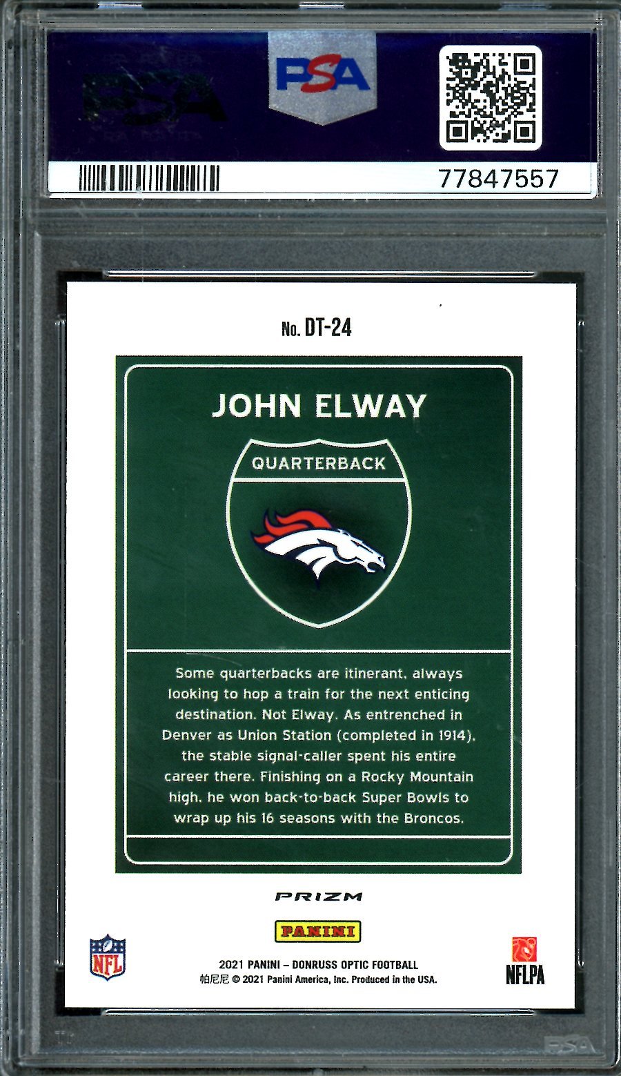 2021 Panini Optic John Elway Downtown SSP PSA 9 Broncos - Trading Card Market