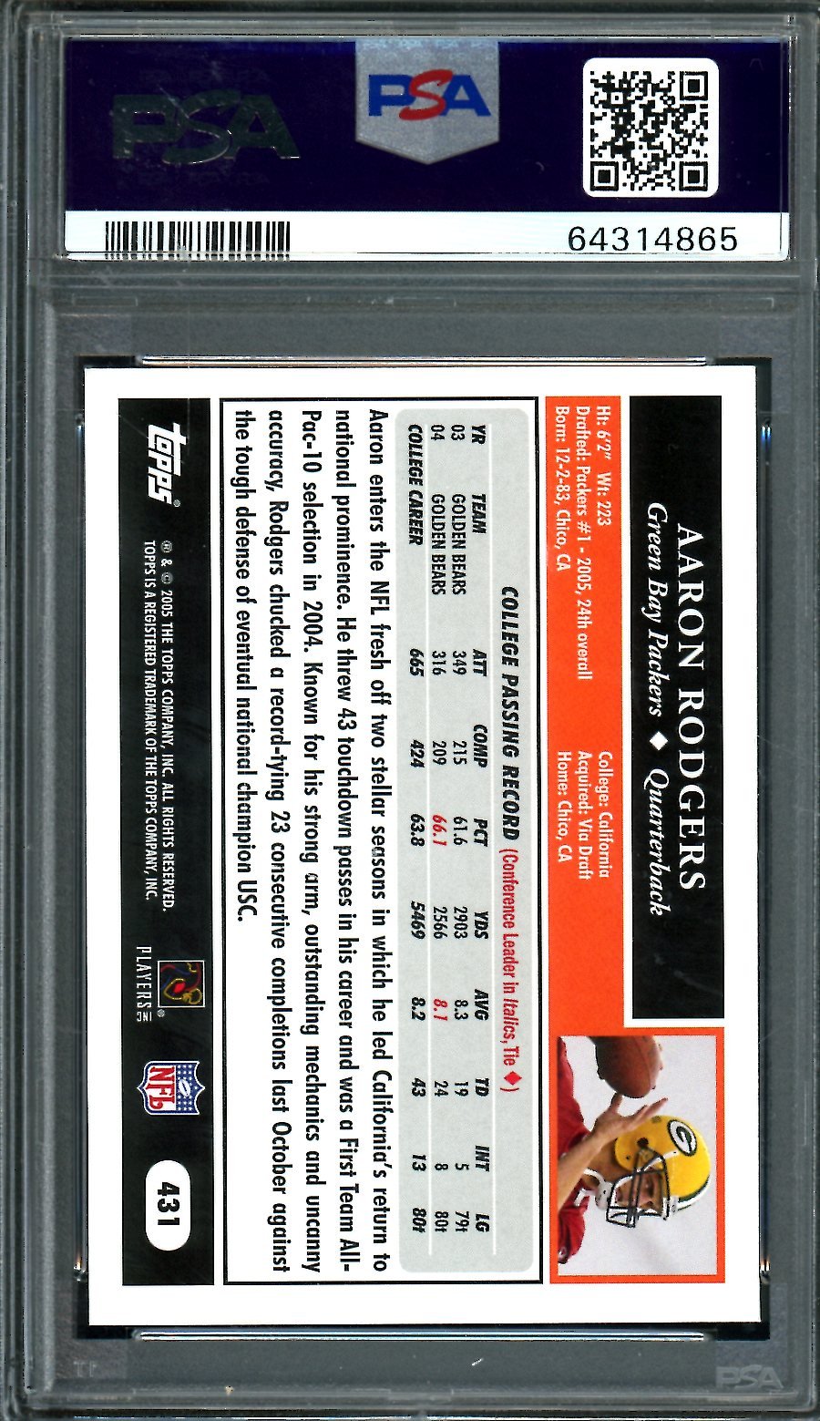 2005 Topps Aaron Rodgers Rookie PSA 10 Packers - Trading Card Market