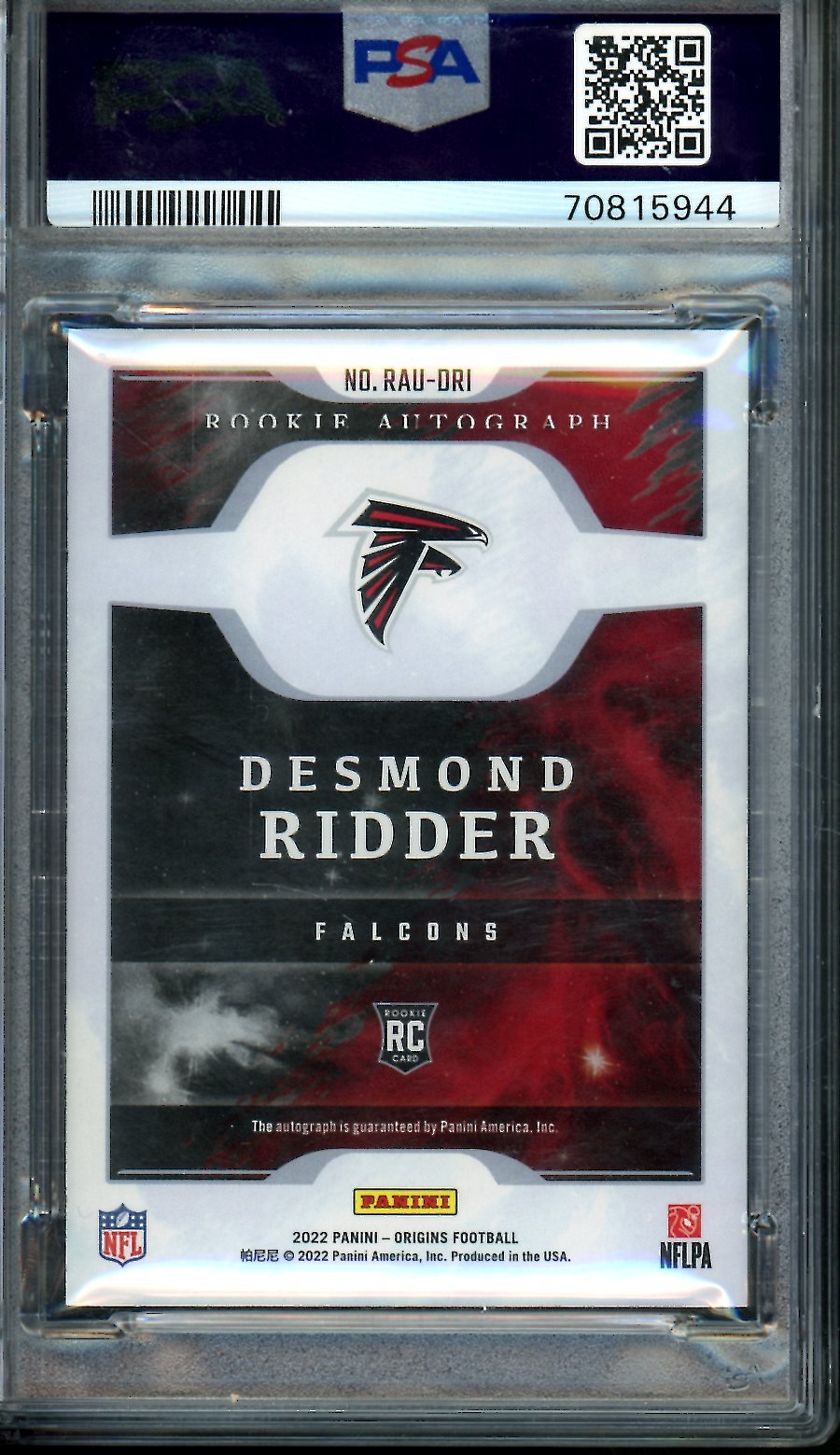 2022 Panini Origins Desmond Ridder Rookie Auto PSA 10 Falcons - Trading Card Market