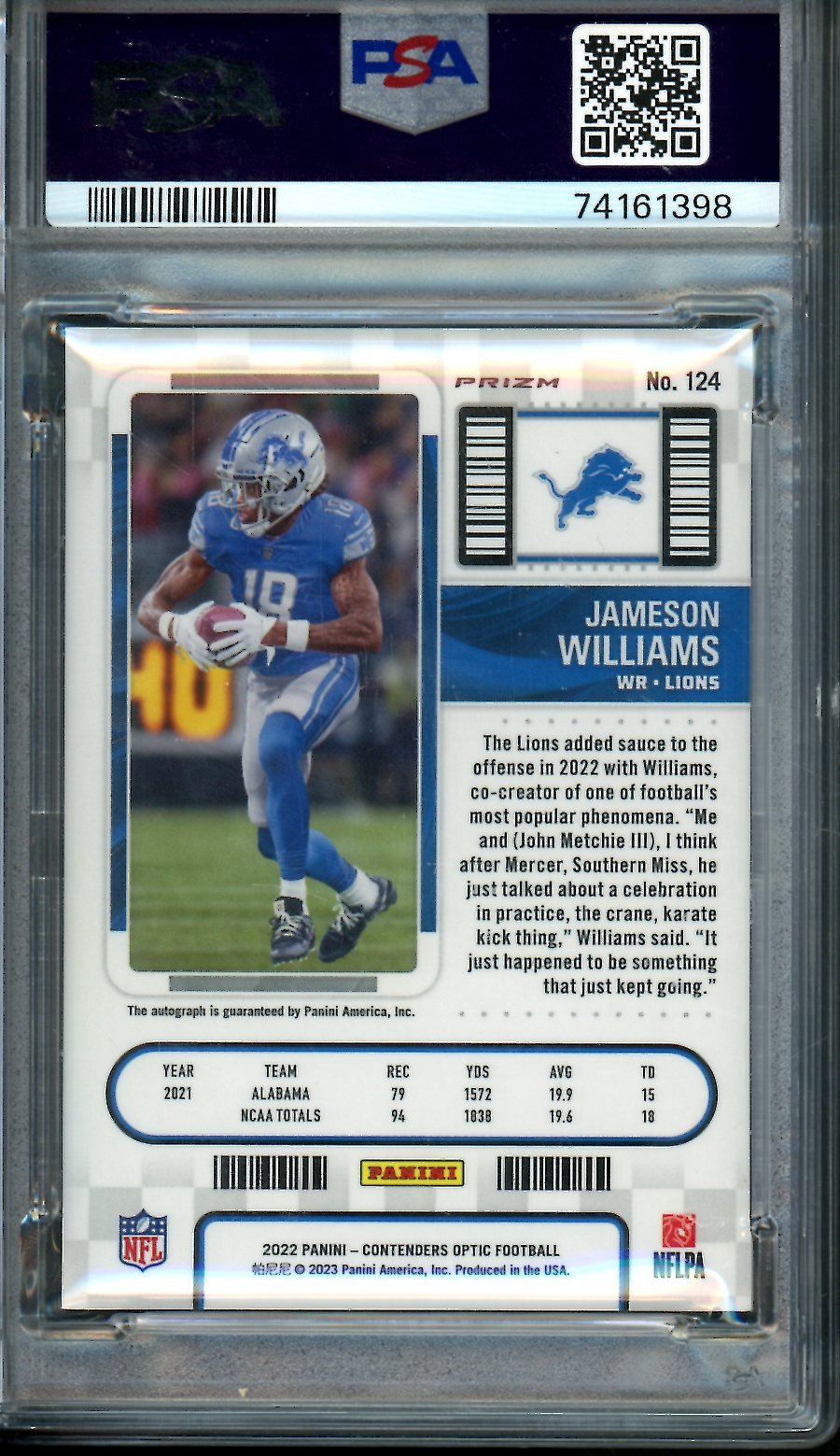 2022 Panini Contenders Optic Jameson Williams Rookie Ticket Auto Silver PSA 10 Lions - Trading Card Market