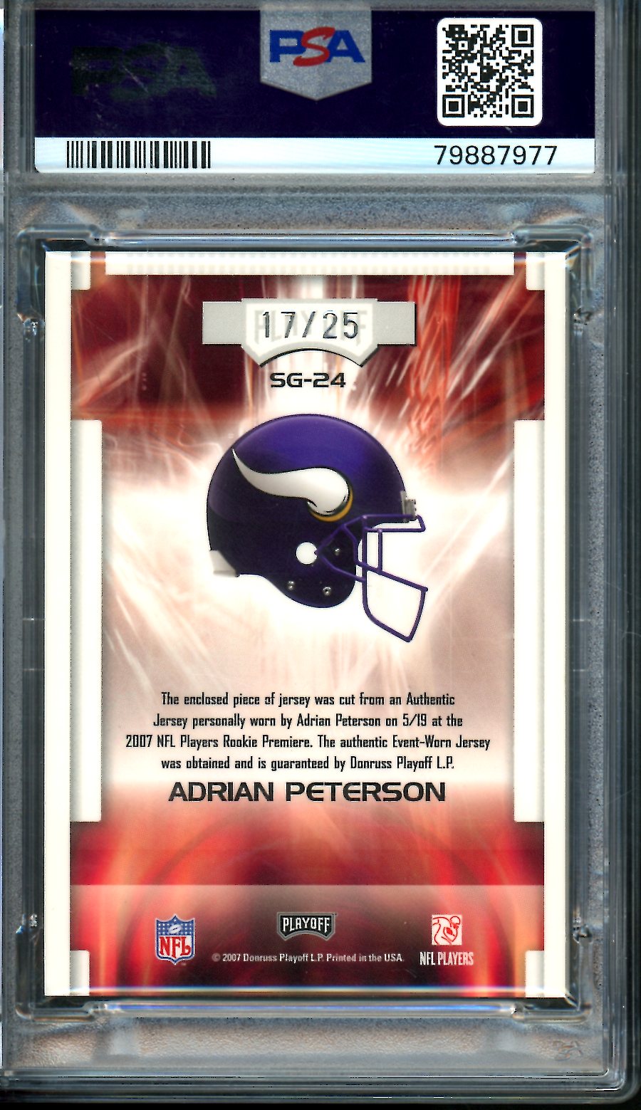 2007 Panini Playoff Absolute Adrian Peterson Rookie Star Gazing Jumbo Patch /25 PSA 9 Vikings