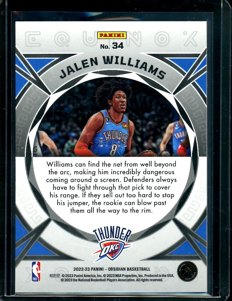 2022 - 23 Panini Obsidian Jalen Williams Rookie Equinox /99 Thunder - Trading Card Market