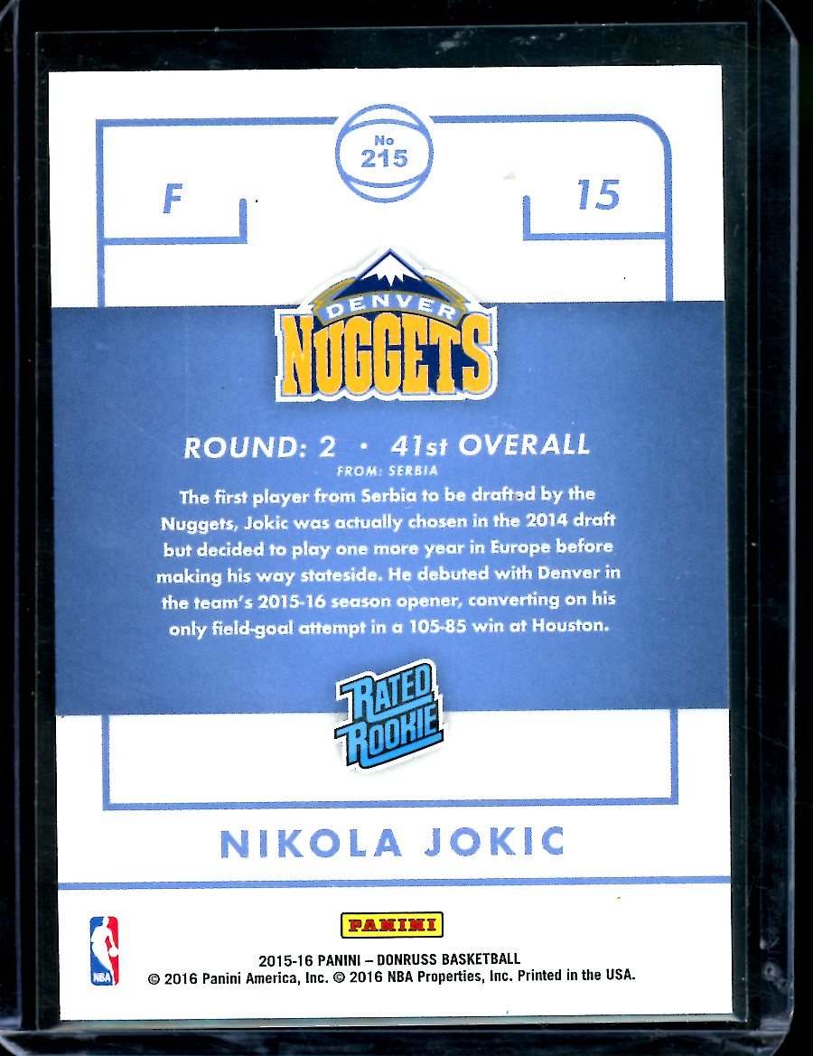 2015 - 16 Panini Donruss Nikola Jokic Rated Rookie Nuggets - Trading Card Market