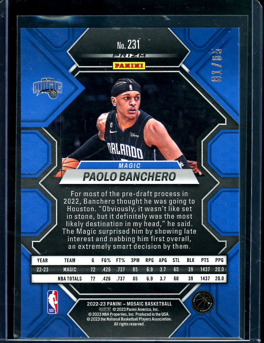 2022-23 Panini Mosaic Paolo Banchero Rookie Blue Disco /85 Magic