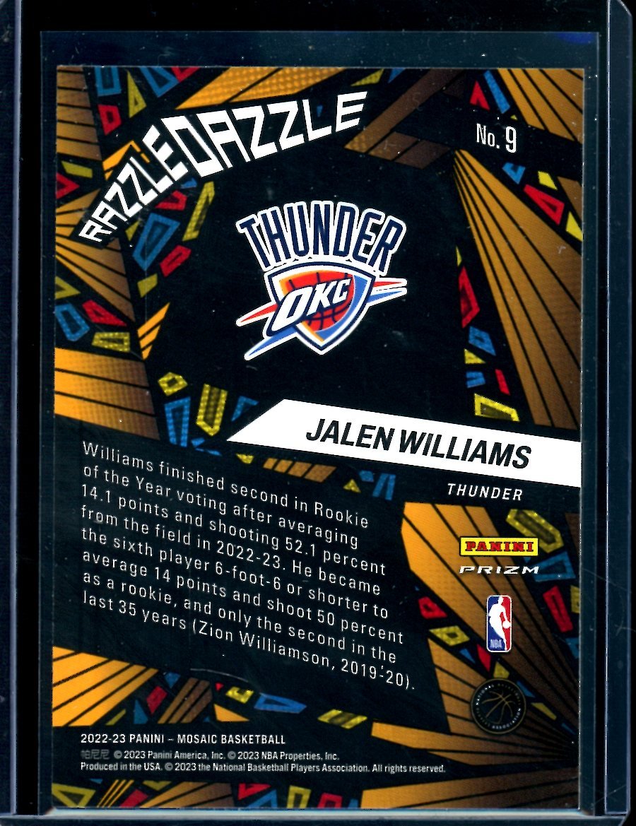 2022 - 23 Panini Mosaic Jalen Williams Rookie Razzle Dazzle SSP - Trading Card Market