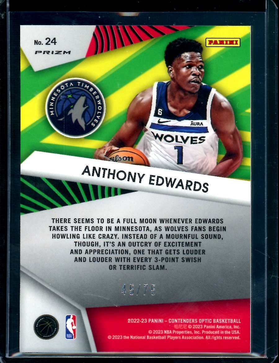 2022 - 23 Panini Contenders Optic Anthony Edwards Optic Illusion /75 Timberwolves - Trading Card Market