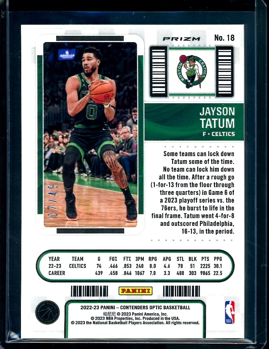 2022 - 23 Panini Contenders Optic Jayson Tatum Orange /49 Celtics - Trading Card Market