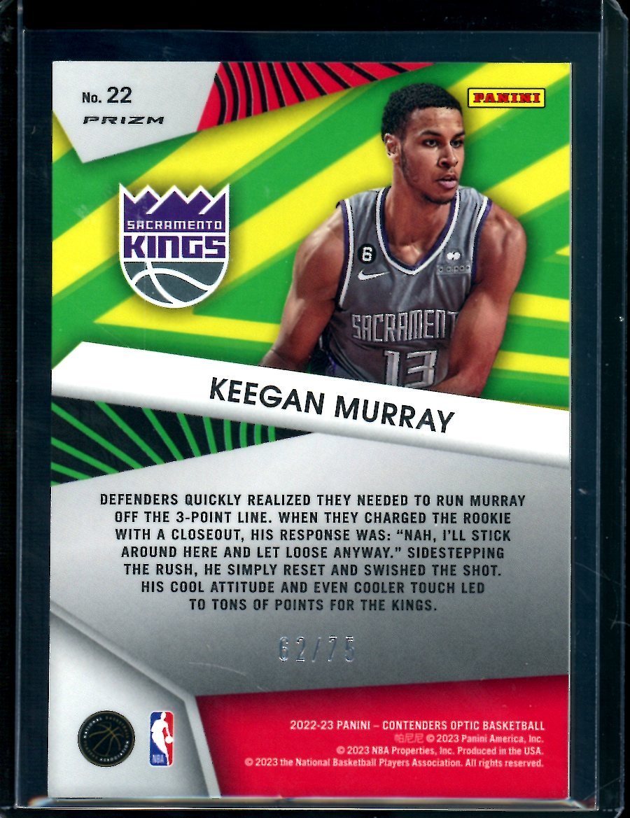 2022 - 23 Panini Contenders Optic Keegan Murray Rookie Optic Illusions /75 Kings - Trading Card Market