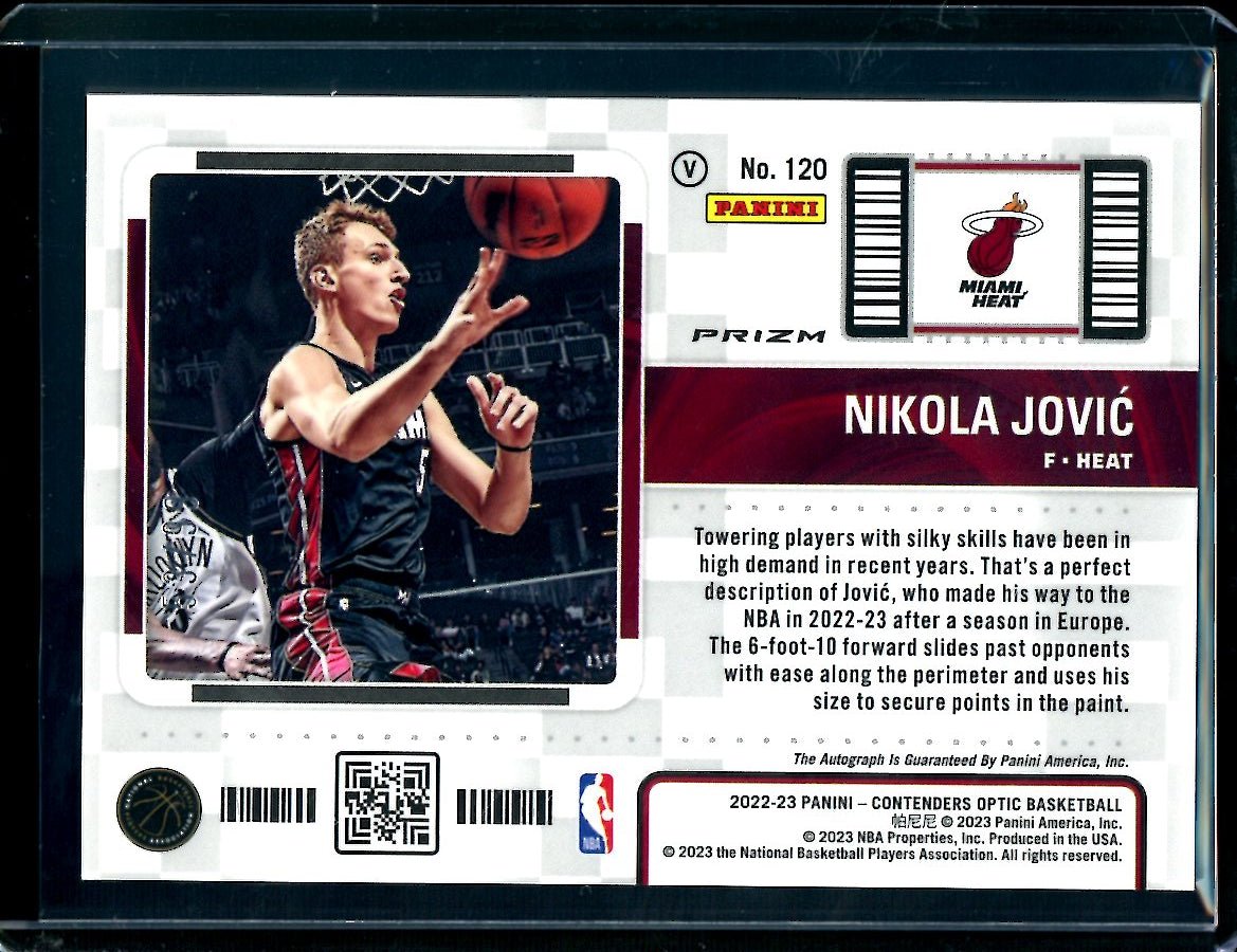 2022 - 23 Panini Contenders Optic Nikola Jovic Rookie Variation Ticket Auto Red /99 Heat - Trading Card Market