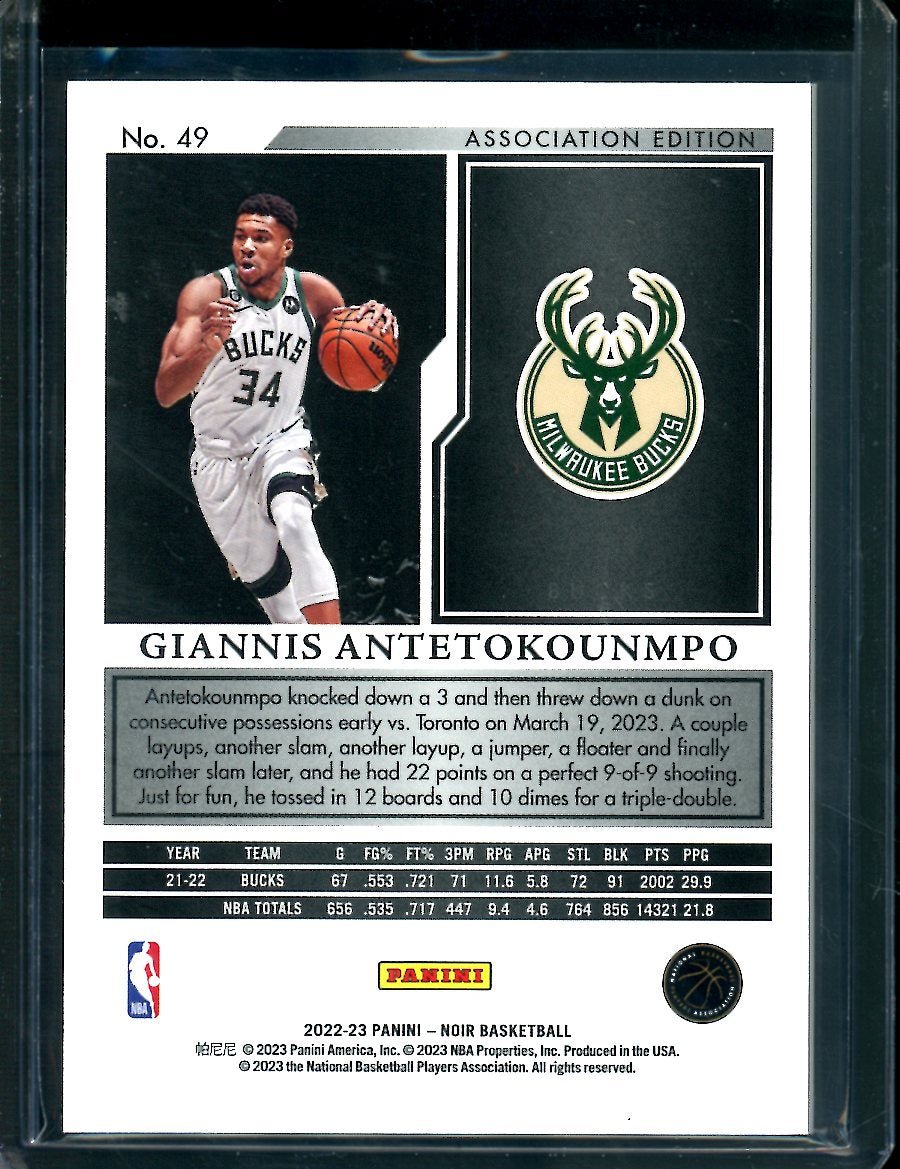 2022 - 23 Panini Noir Giannis Antetokounmpo /99 Bucks - Trading Card Market