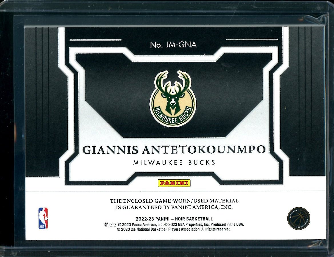 2022 - 23 Panini Noir Giannis Antetokounmpo Jumbo Materials Patch /99 Bucks - Trading Card Market