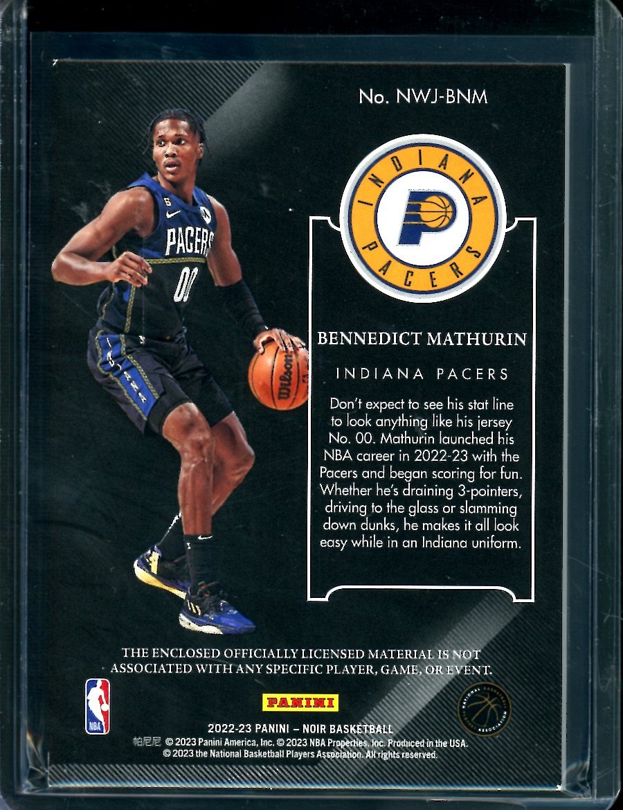 2022 - 23 Panini Noir Bennedict Mathurin Rookie New Wave Jerseys Patch /25 Pacers - Trading Card Market
