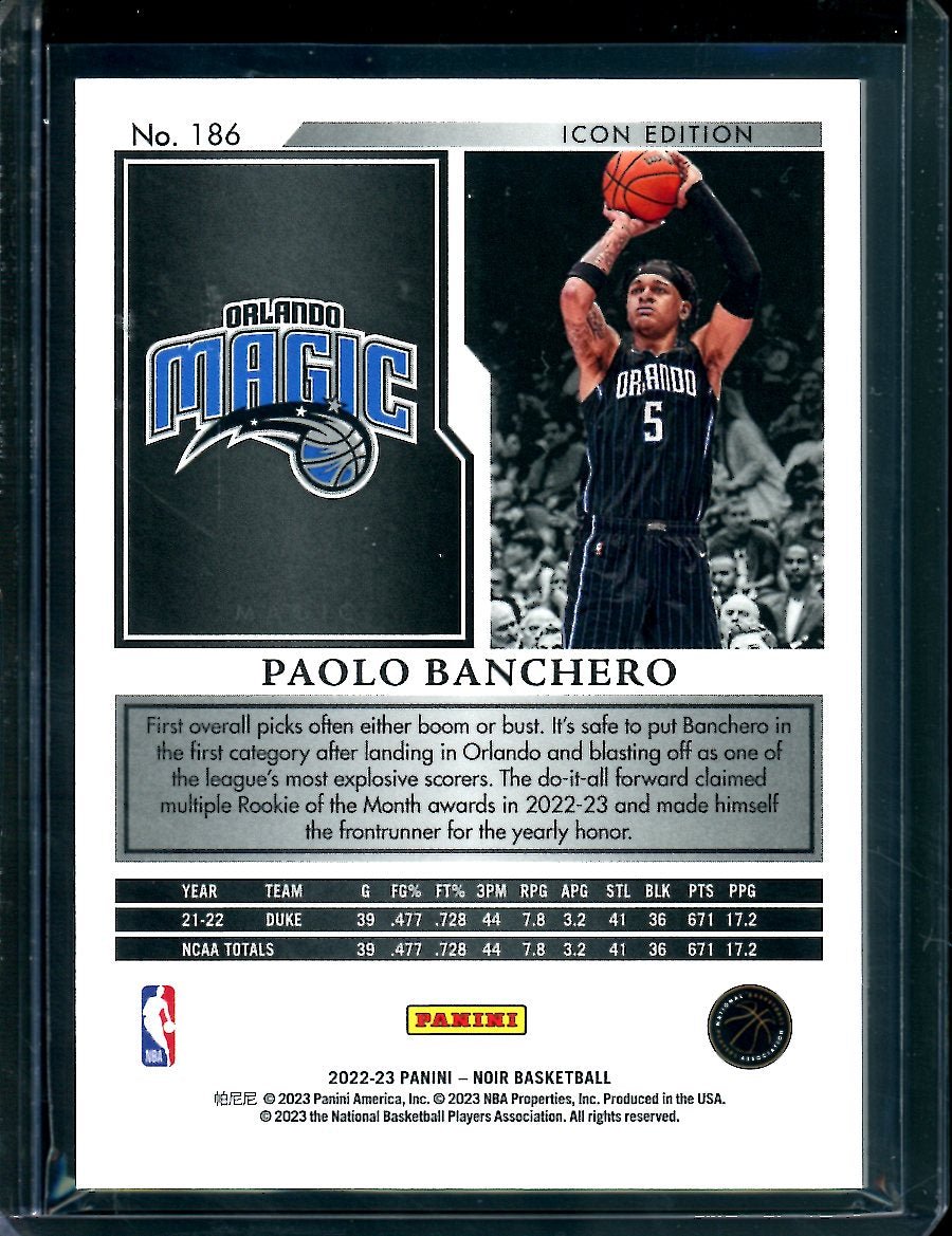 2022 - 23 Panini Noir Paolo Banchero Rookie Icon Edition /99 Magic - Trading Card Market