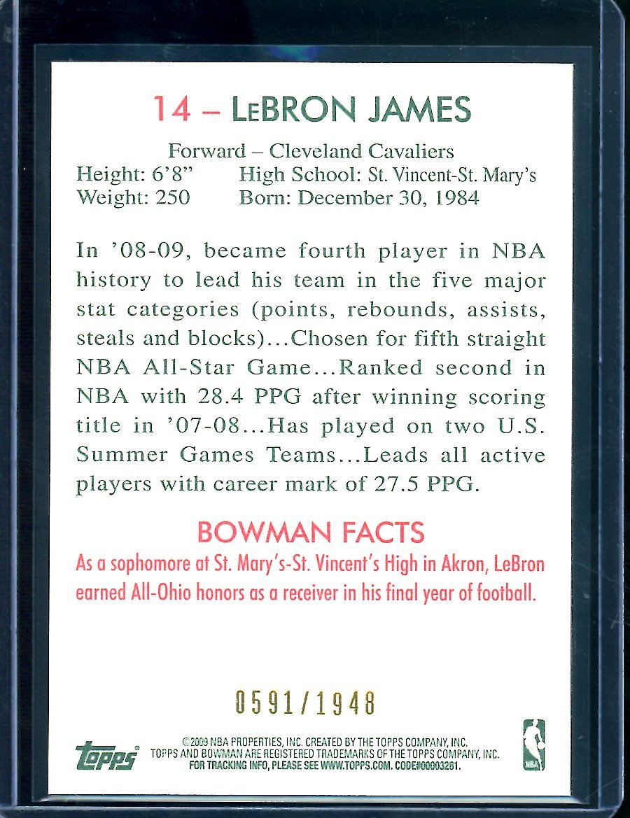 2009 Bowman LeBron James Blue Border /1948 Cavaliers - Trading Card Market