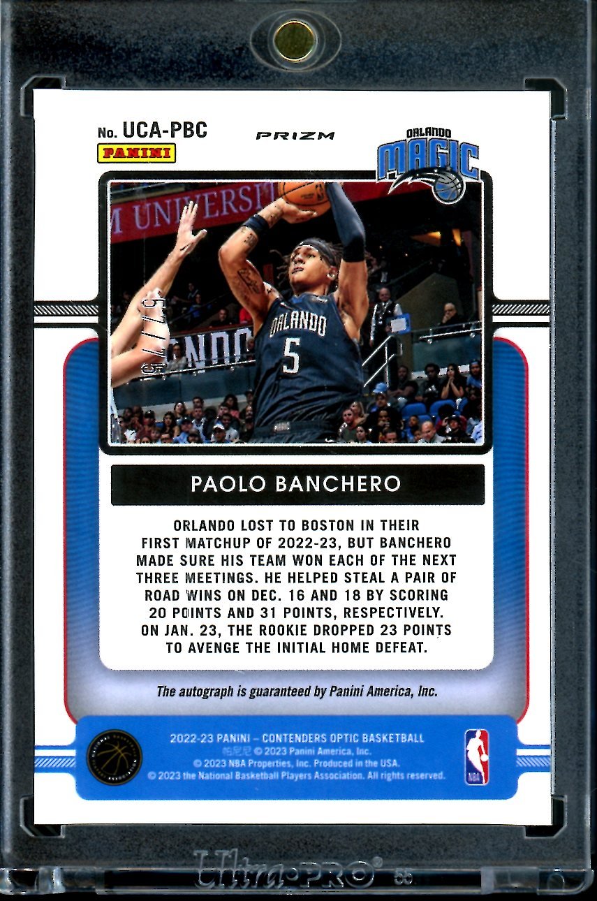 2022 - 23 Panini Contenders Optic Paolo Banchero Rookie Up & Coming Auto /75 Magic - Trading Card Market