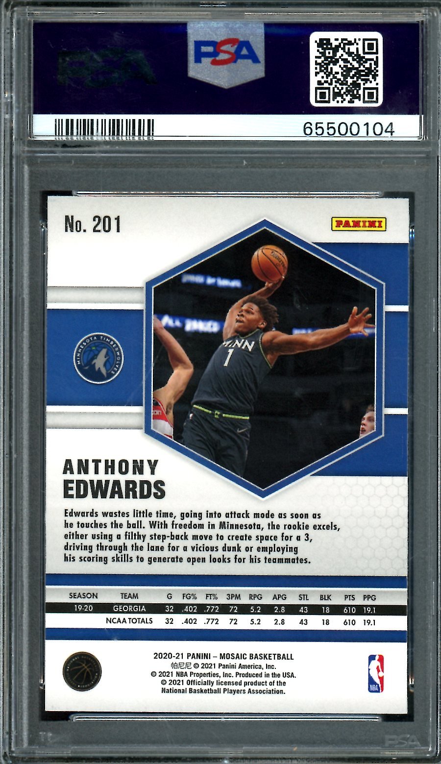 2020 - 21 Panini Mosaic Anthony Edwards Rookie PSA 9 Timberwolves - Trading Card Market