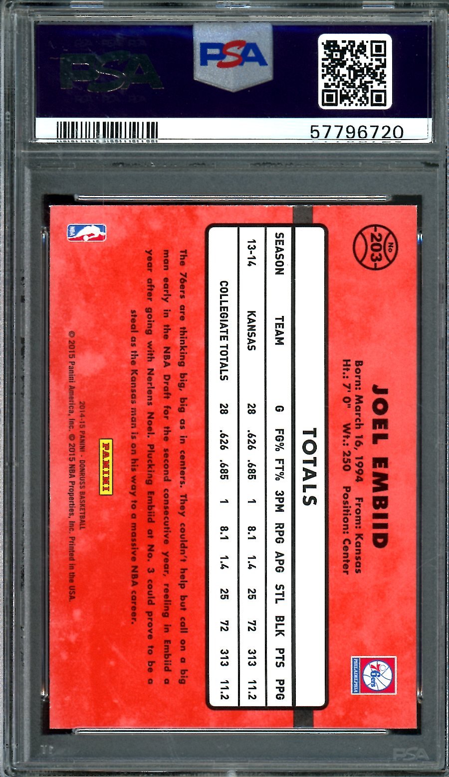 2014 - 15 Panini Donruss Joel Embiid Rated Rookie PSA 9 76ers - Trading Card Market