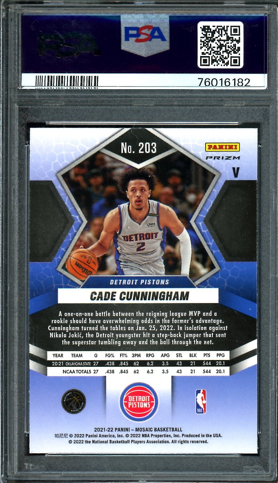 2021 - 22 Panini Mosaic Cade Cunningham Rookie Disco PSA 10 Pistons - Trading Card Market