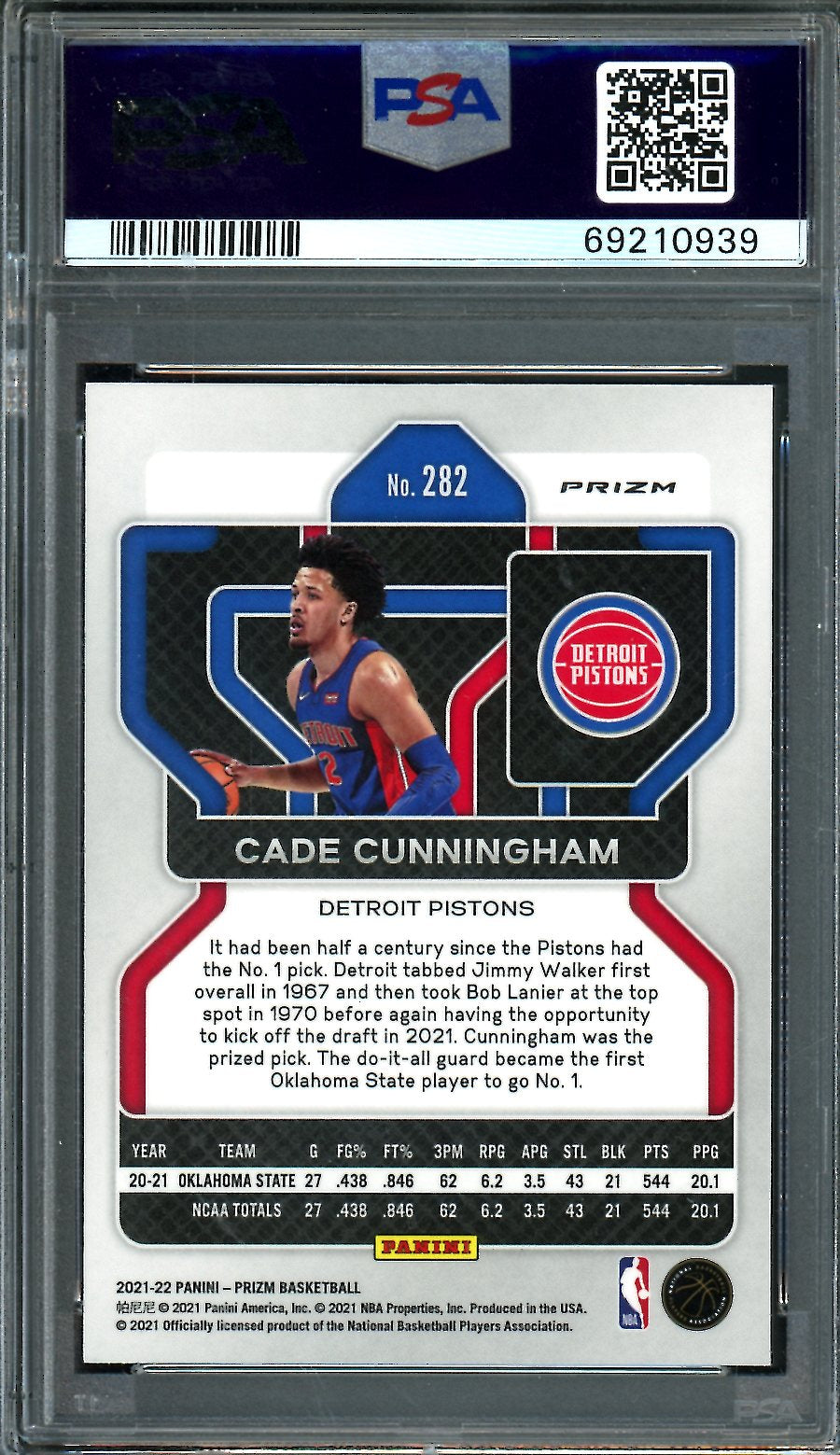 2021-22 Panini Prizm Cade Cunningham Rookie Red Wave PSA 10 Pistons