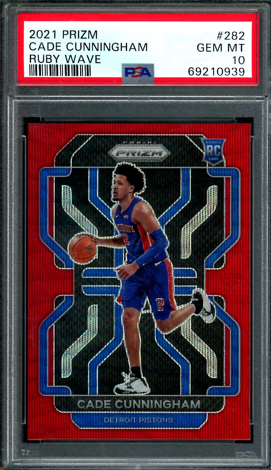 2021-22 Panini Prizm Cade Cunningham Rookie Red Wave PSA 10 Pistons