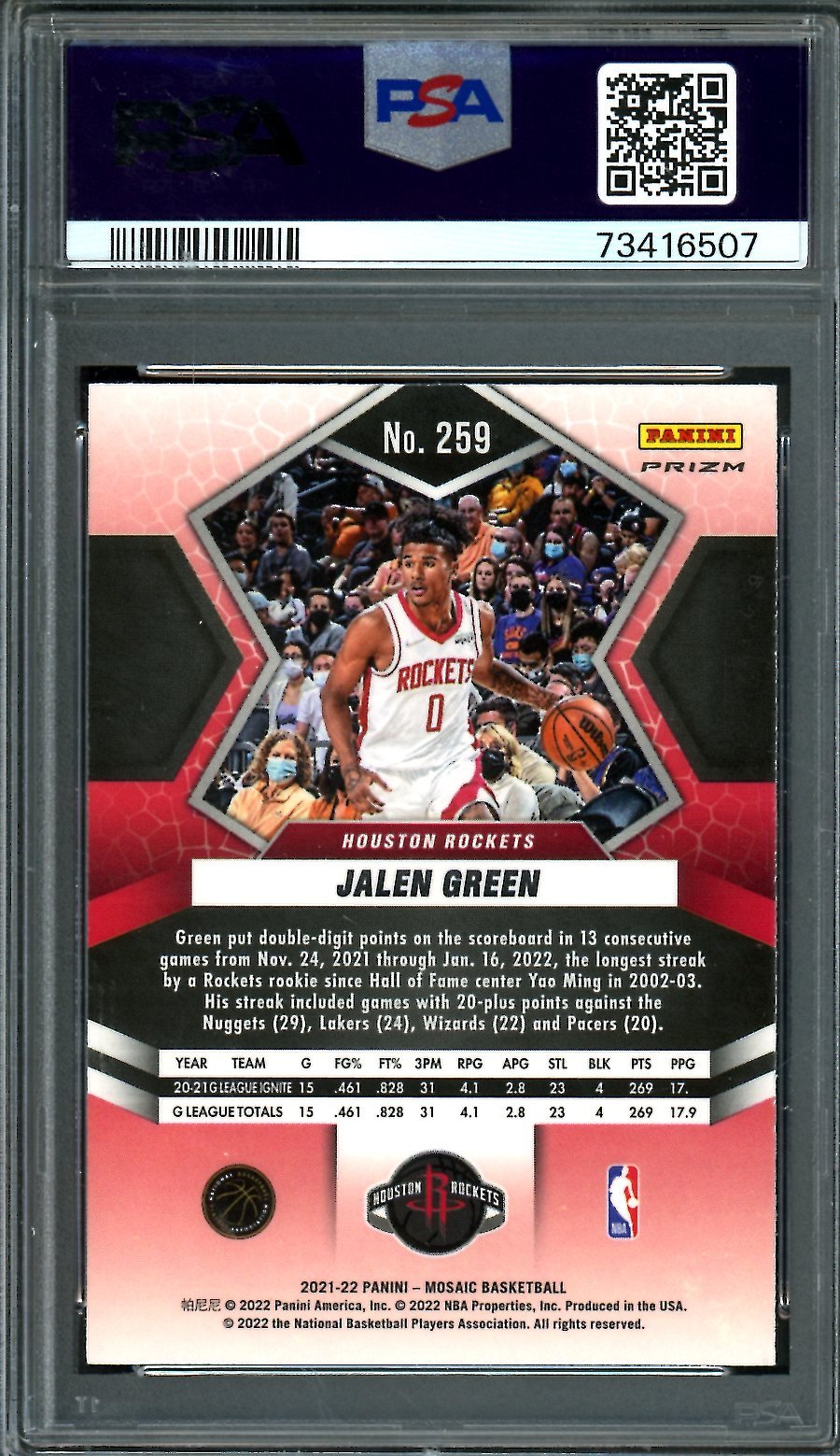 2021 - 22 Panini Mosaic Jalen Green Rookie National Pride Red PSA 10 Rockets - Trading Card Market