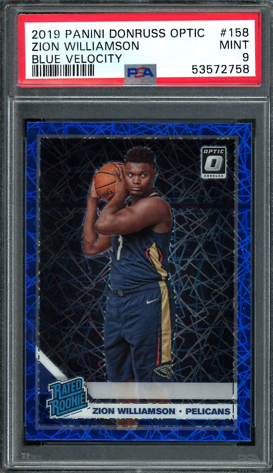 2019-20 Panini Optic Zion Williamson Rookie Blue Velocity PSA 9 Pelicans
