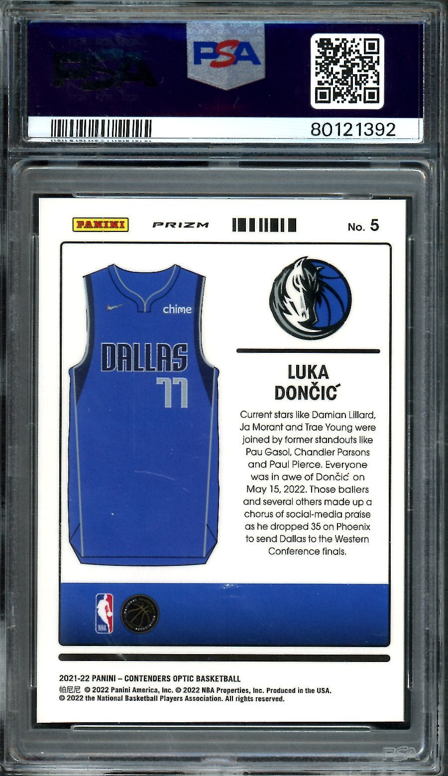 2021 - 22 Panini Contenders Optic Luka Doncic Uniformity Holo PSA 9 Mavericks - Trading Card Market