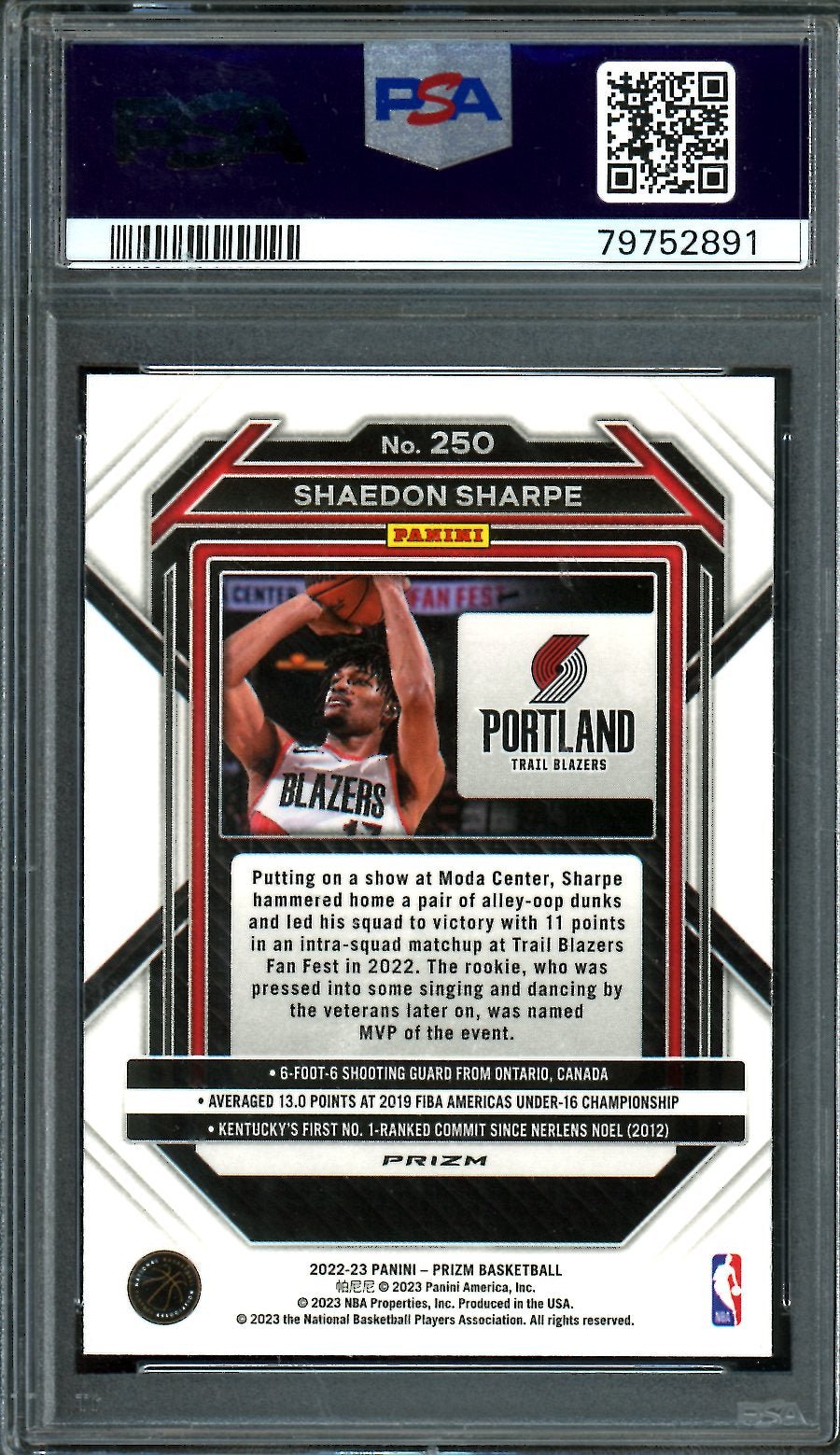 2022 - 23 Panini Prizm Shaedon Sharpe Rookie Silver PSA 10 Trail Blazers - Trading Card Market