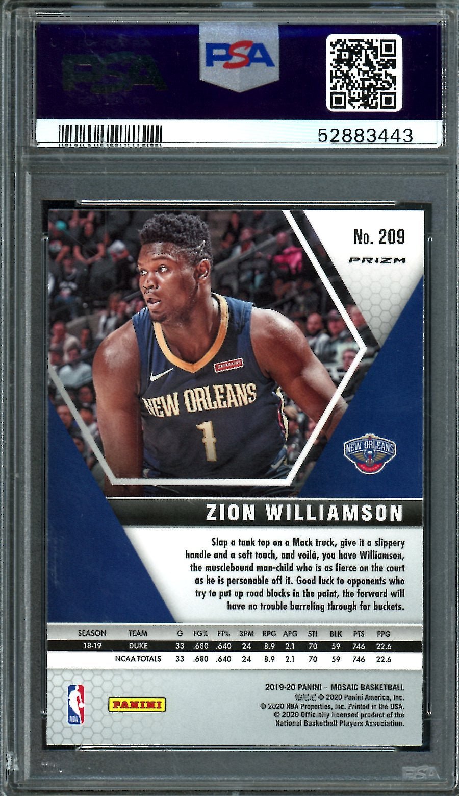 2019 - 20 Panini Mosaic Zion Williamson Rookie Pink Camo PSA 10 Pelicans - Trading Card Market