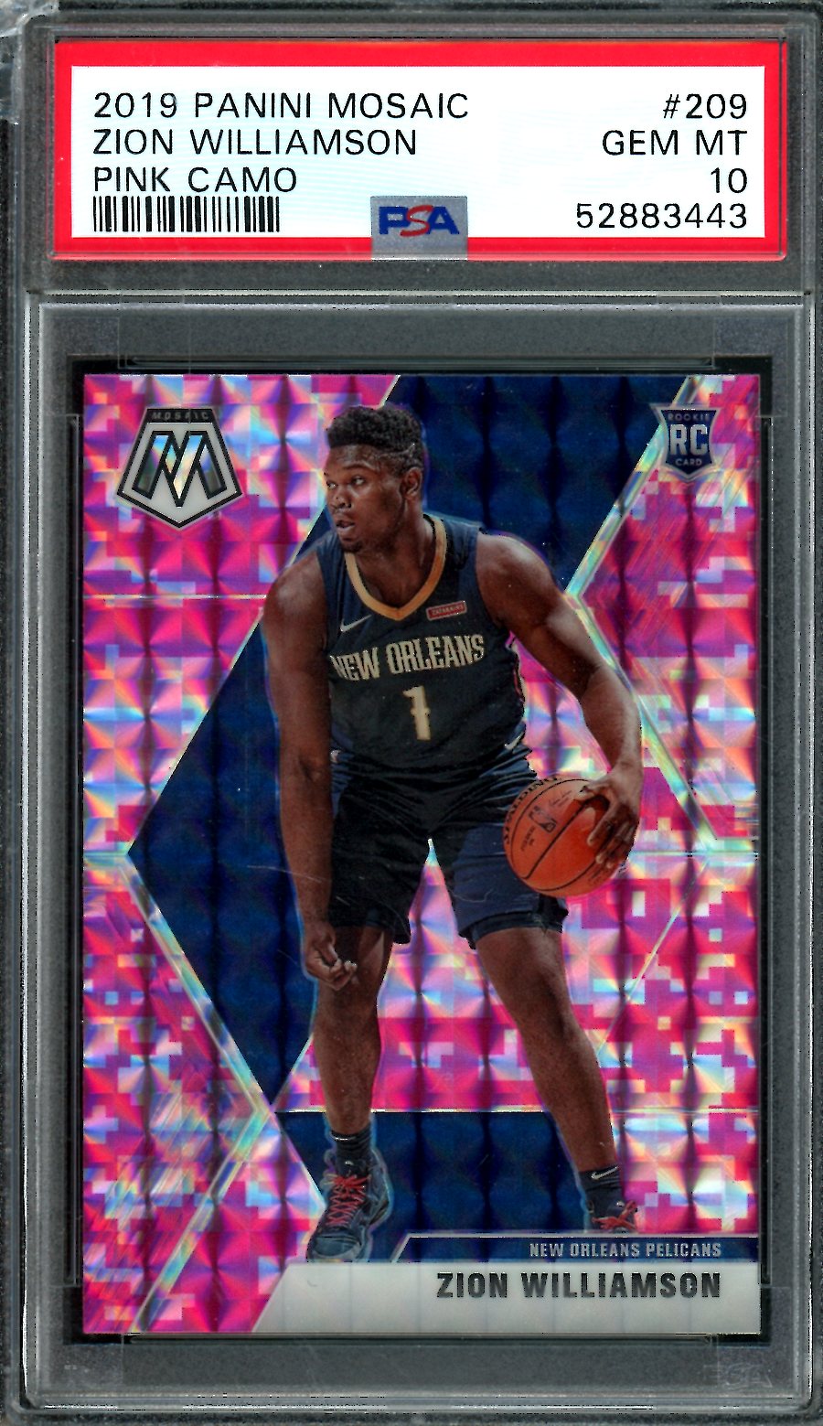 2019-20 Panini Mosaic Zion Williamson Rookie Pink Camo PSA 10 Pelicans