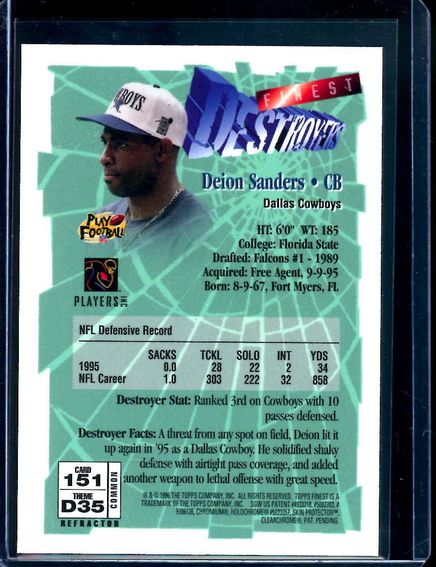 1996 Topps Finest Deion Sanders Refractor Cowboys