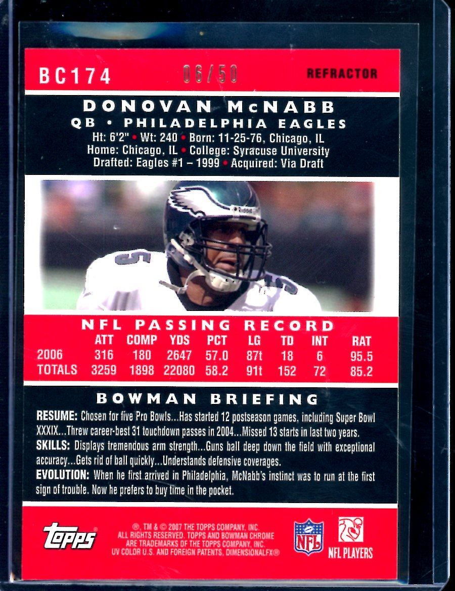 2007 Topps Bowman Chrome Donovan McNabb Gold Refractor /50 Eagles - Trading Card Market