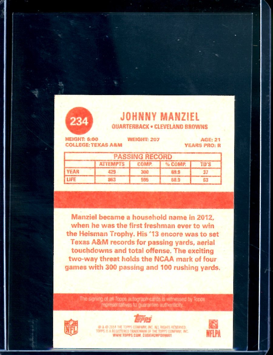 2014 Topps Johnny Manziel Rookie Mini Auto /150 Browns - Trading Card Market