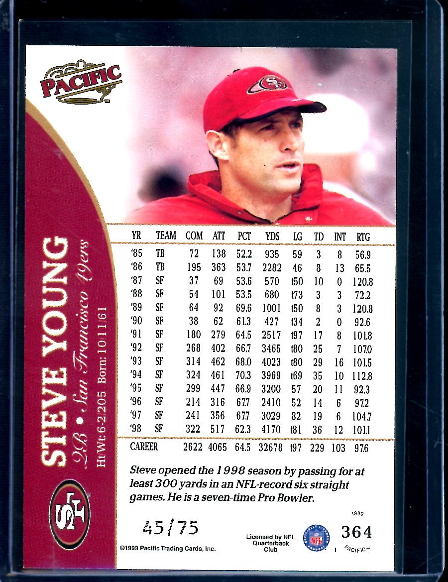 1999 Pacific Steve Young /75 49ers - Trading Card Market